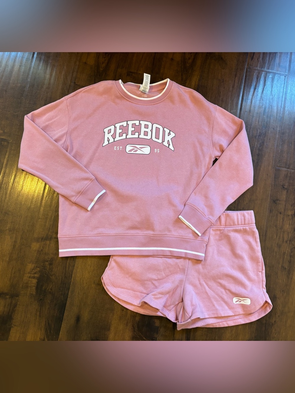 Reebok women Pink Crewneck Pullover & Shorts Sleep Set